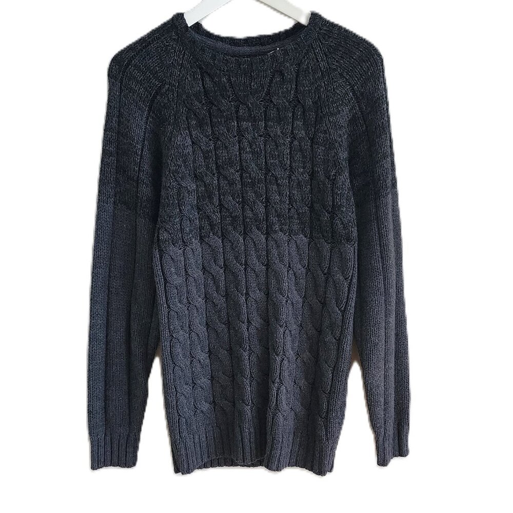 Weatherproof gray & black cable knit crewneck sweater